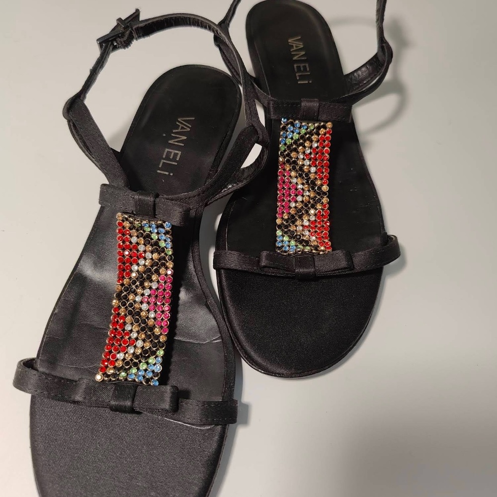 Vaneli Satin Embellished Multicolor Rhinestone Sandal, size 7, NEW